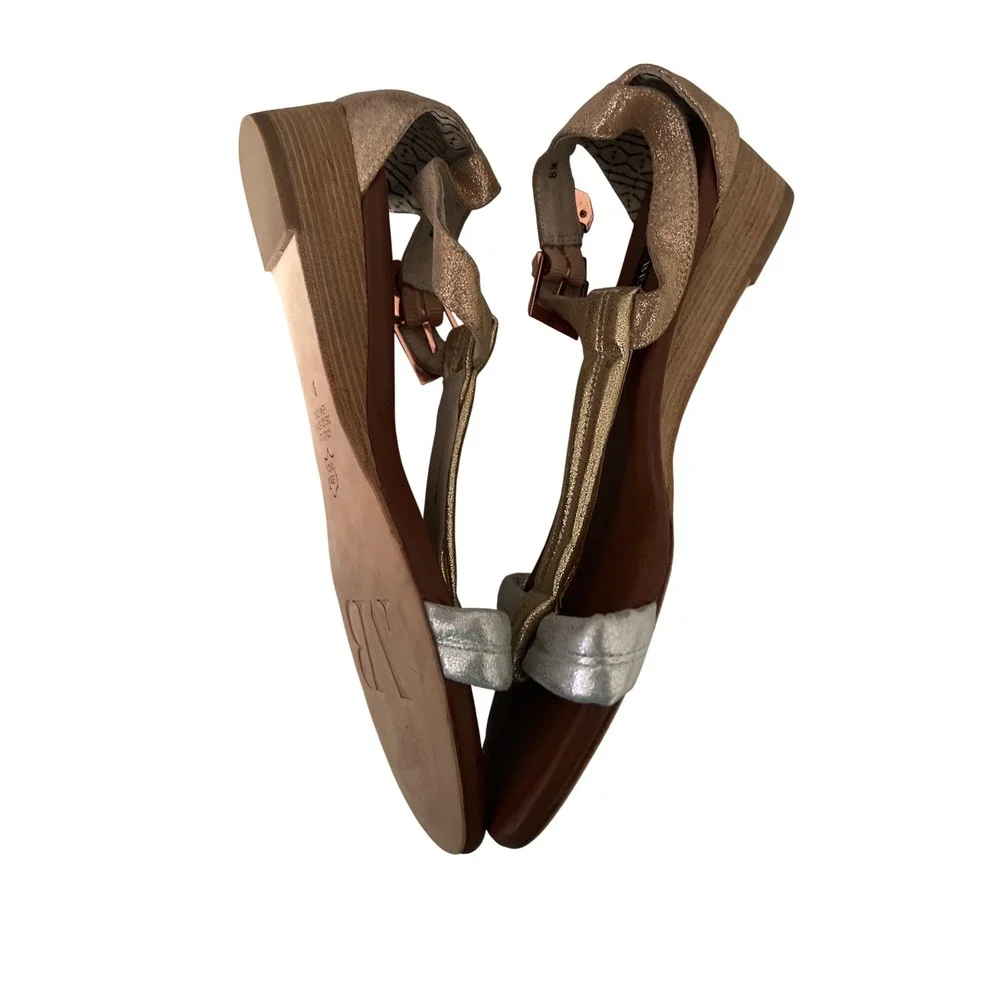 Matt Bernson Metallic Leather‎ Wedge Sandals Gold Silver Rose Gold Womens 8